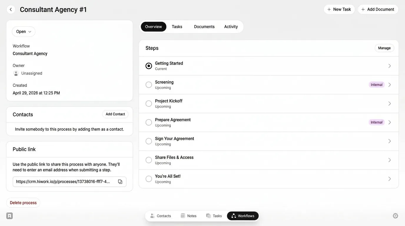 A Consultant Agency workflow in Lattney with its seven steps