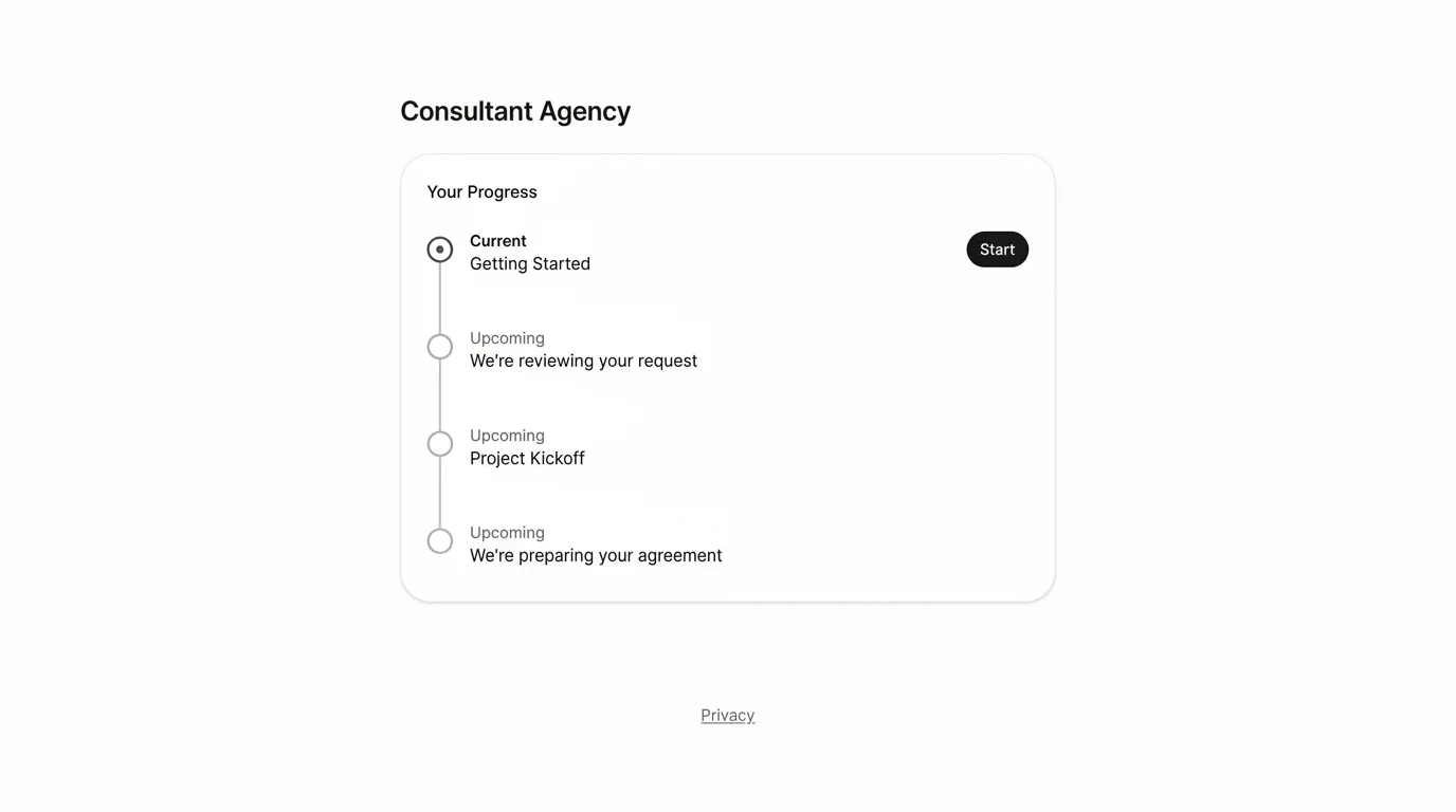 Lattney client portal showing the steps an agency client sees