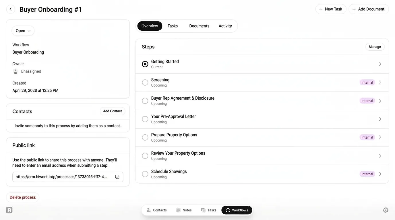 A Buyer Onboarding workflow in Lattney with its seven steps