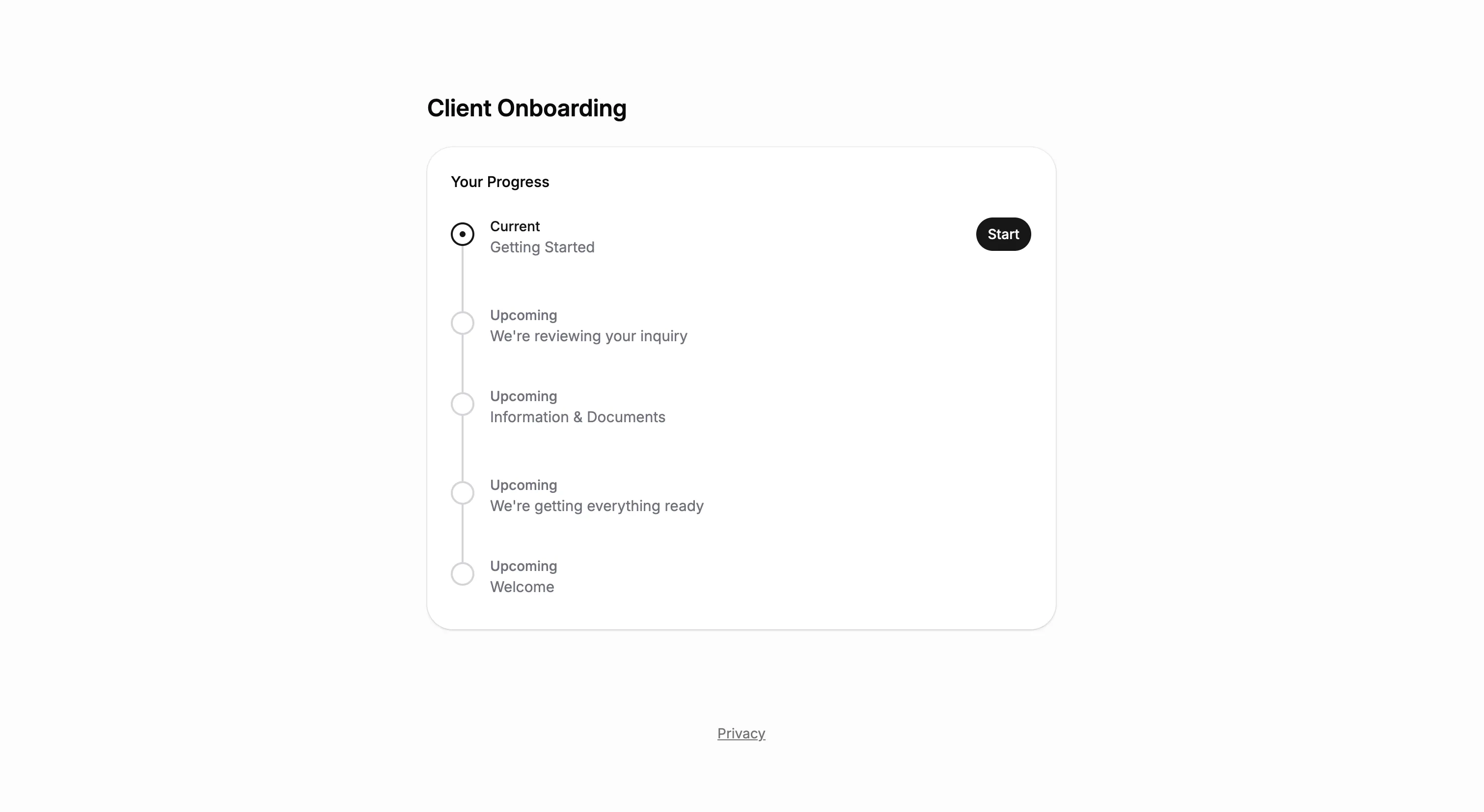 Lattney client portal showing the onboarding steps a client sees