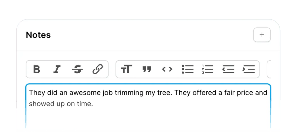 A private note on a contact