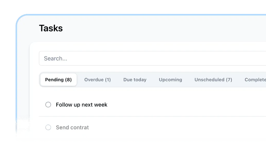 A list of tasks grouped by contact