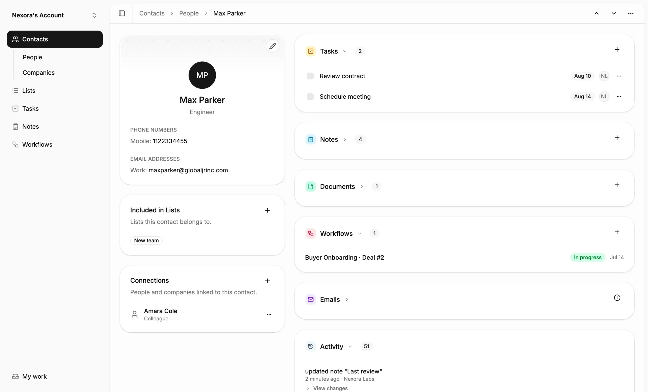 The Lattney workspace showing a workflow board alongside contact records
