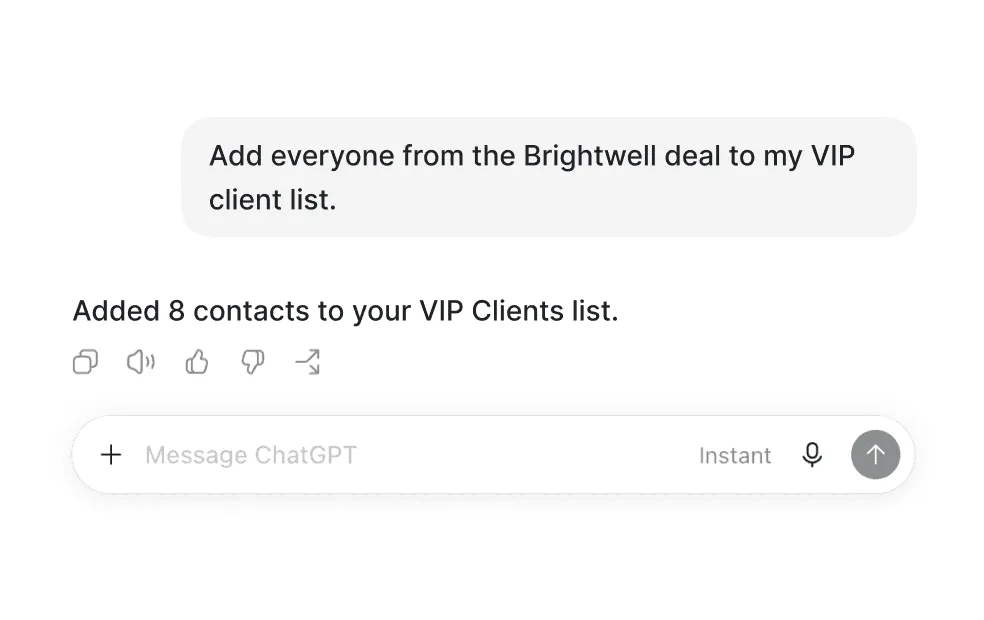 An assistant adding eight contacts to a VIP client list
