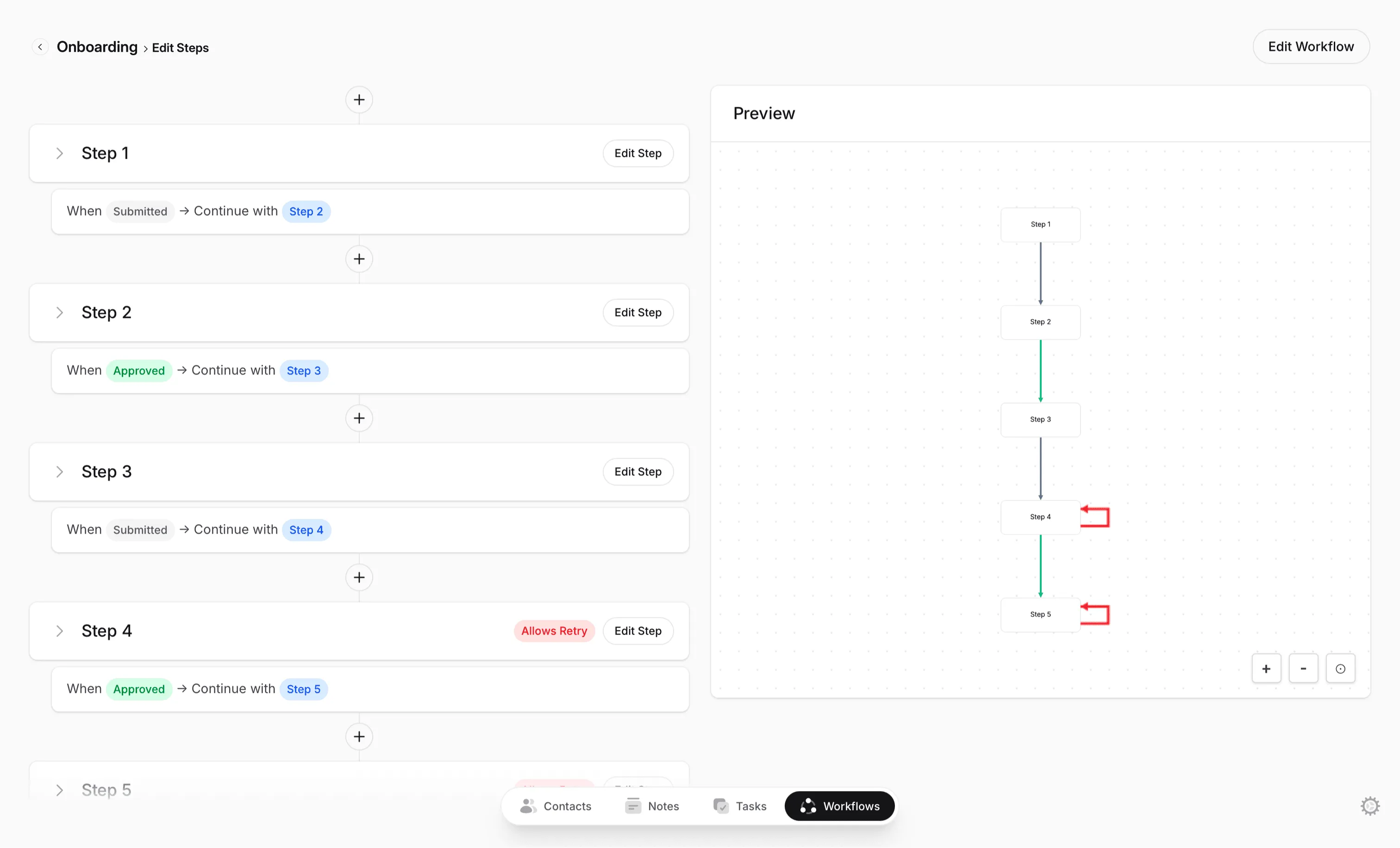 A workflow open in Lattney, showing its steps alongside the visual builder