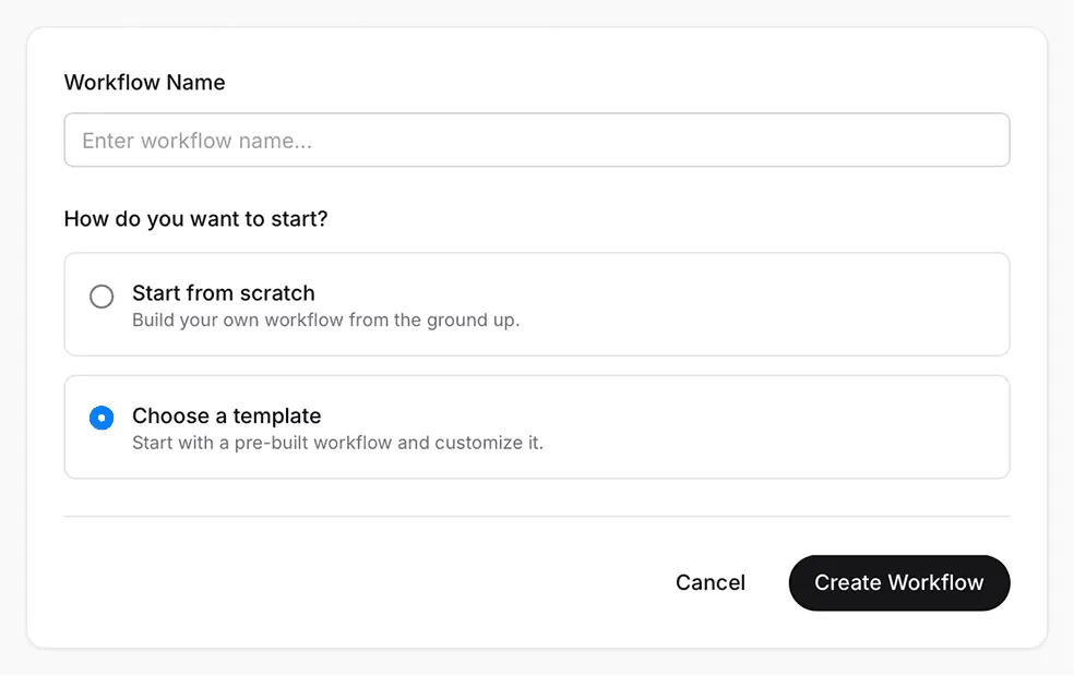 Creating a workflow from a ready-made template